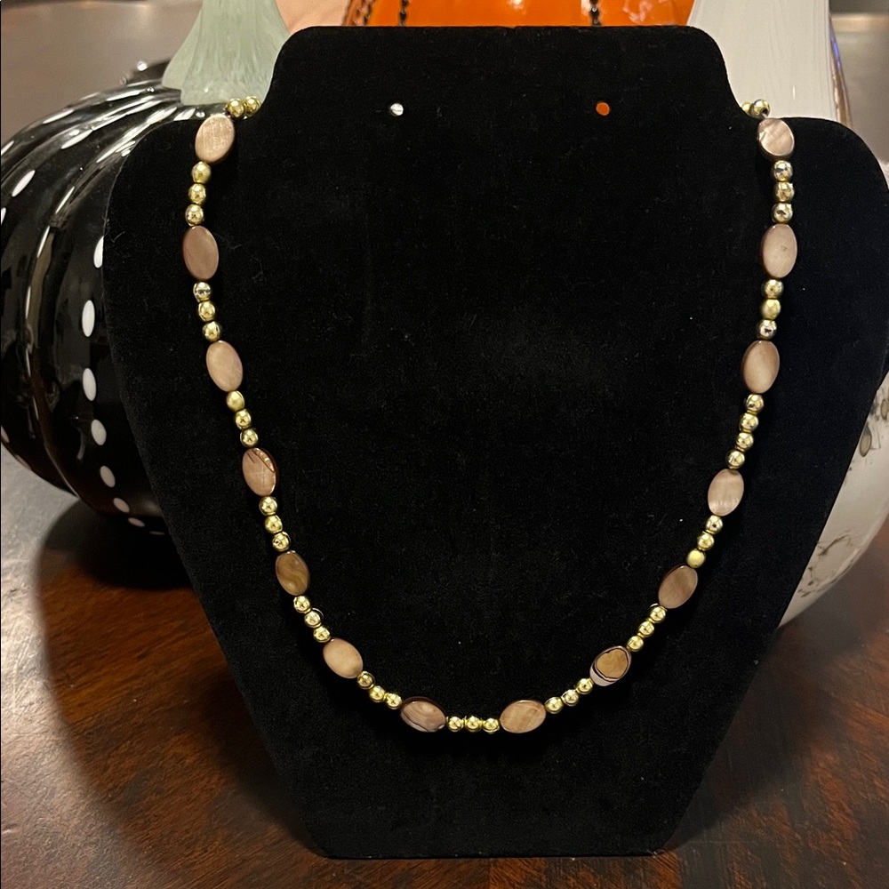 Artisan Shell & Gold Bead Necklace | 23” Toggle Clasp